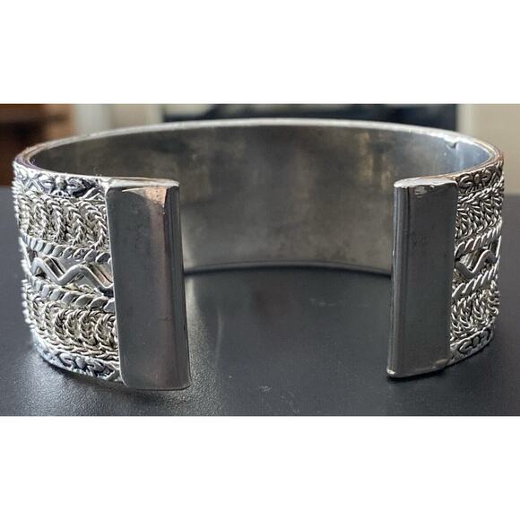 Silver Plate Heavy Filagree Covered Open Cuff Bracelet - Picture 3 of 9